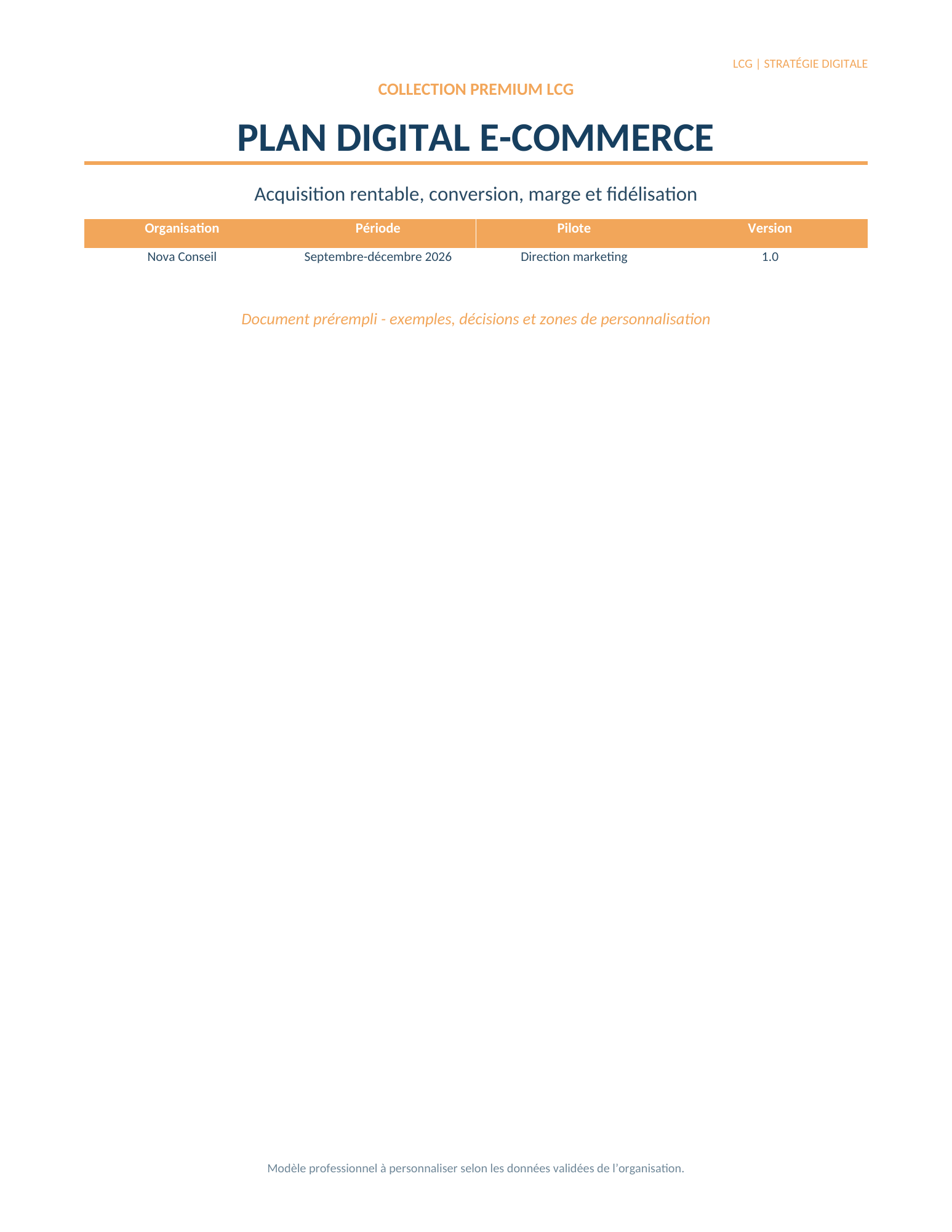 Aperçu du plan e-commerce