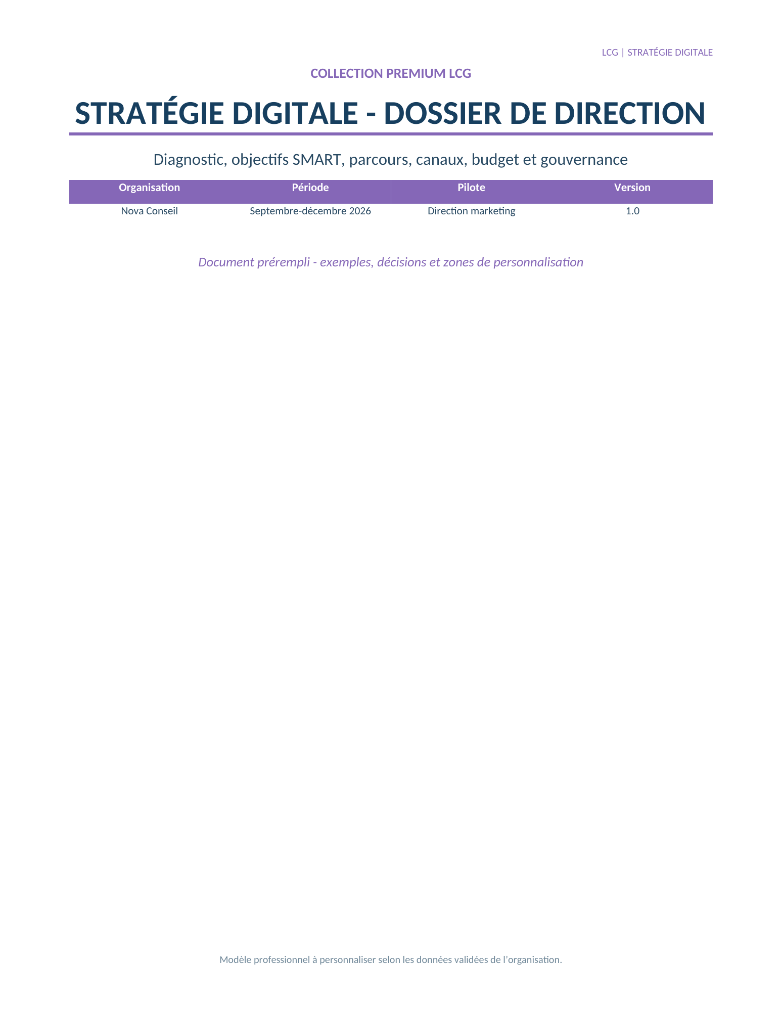 Aperçu du dossier de stratégie digitale